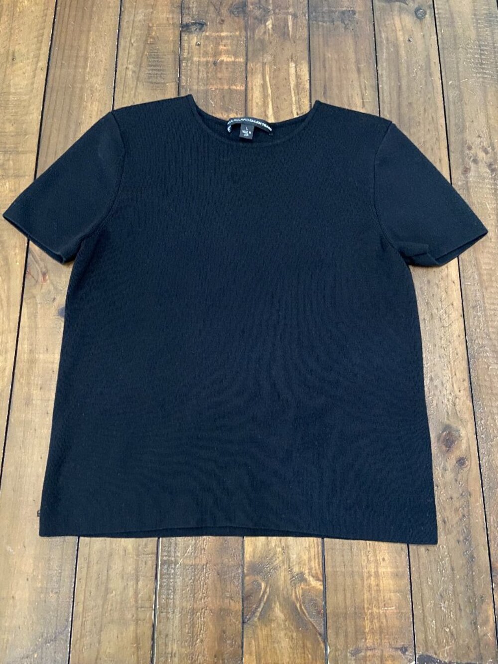 VTG Linda Allard Ellen Tracy Wool Silk Short Sleeve Shirt Black Large
